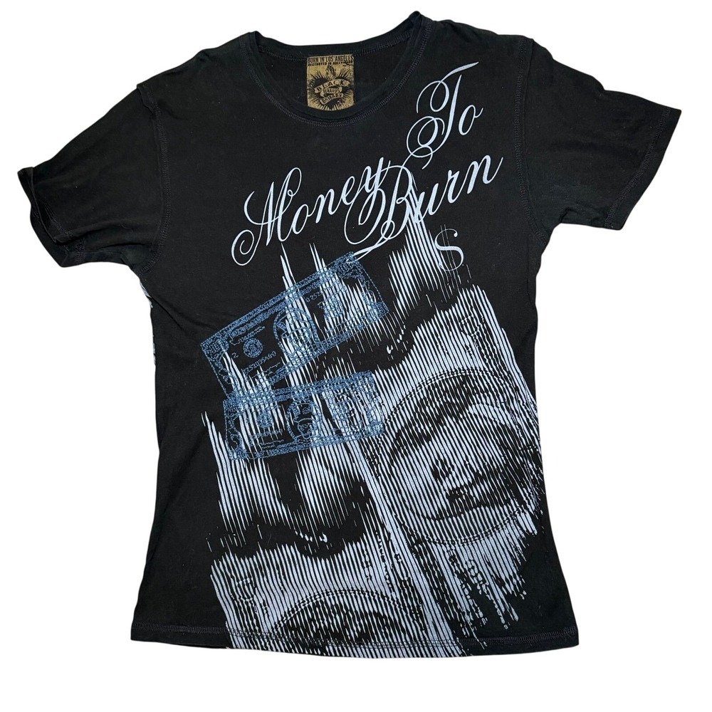 RARE Y2K Black Hearts Brigade Money To Burn Skull Graphic Tee Mens Medium Punk‎